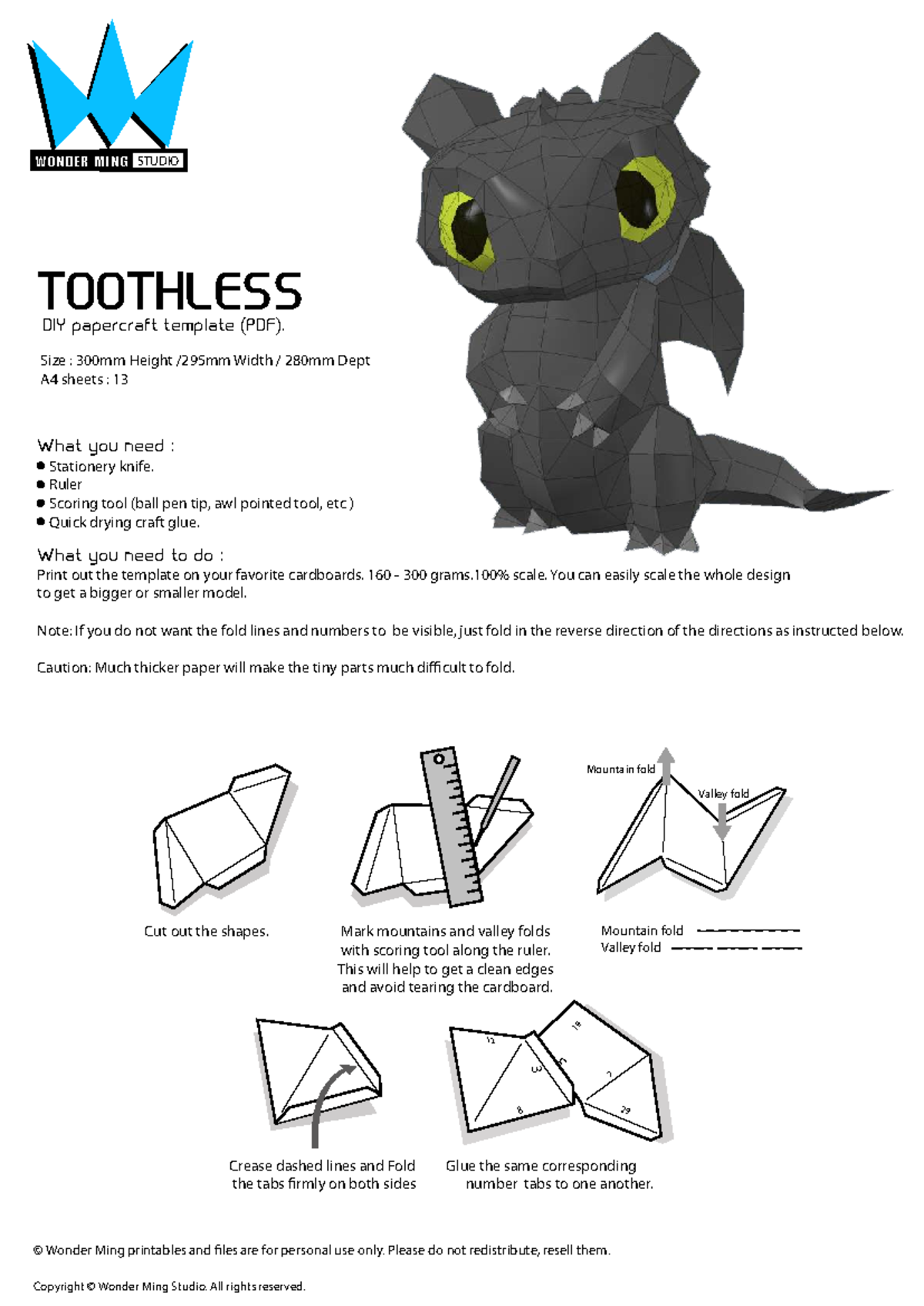 W O N D E R M I N G STUDIO Toothless DIY Papercraft Template Guide ...