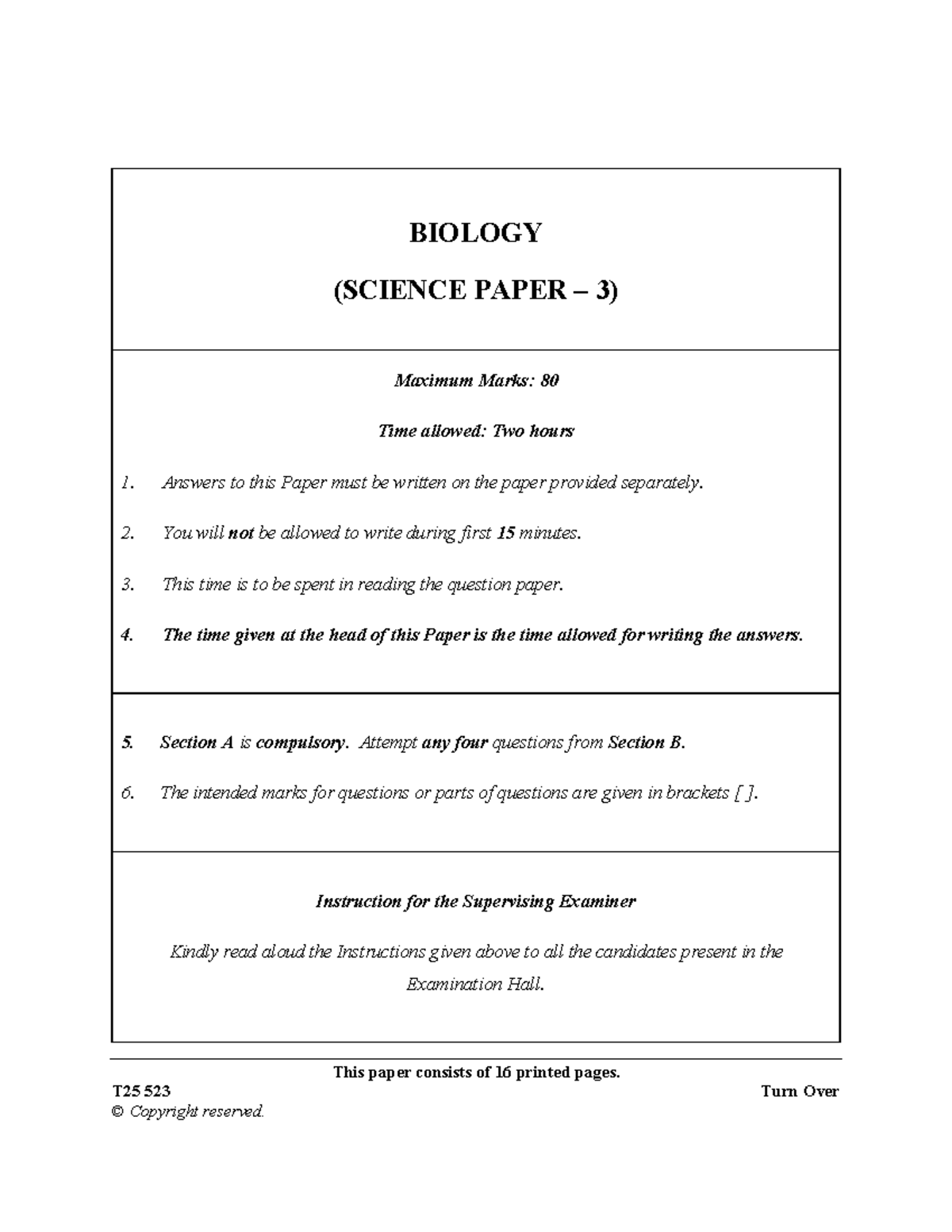 ICSE 2025 - 523 Biology Science Paper 3 - Question Paper - Studocu