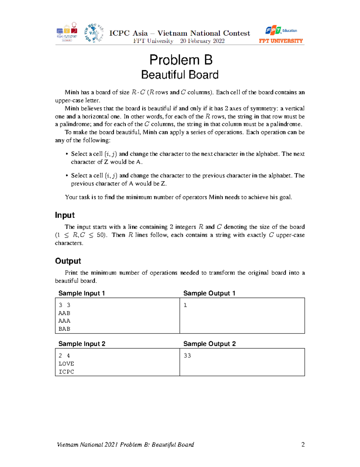 B - ICPC - Problem B Beautiful Board Minh has a board of size R · C (R ...