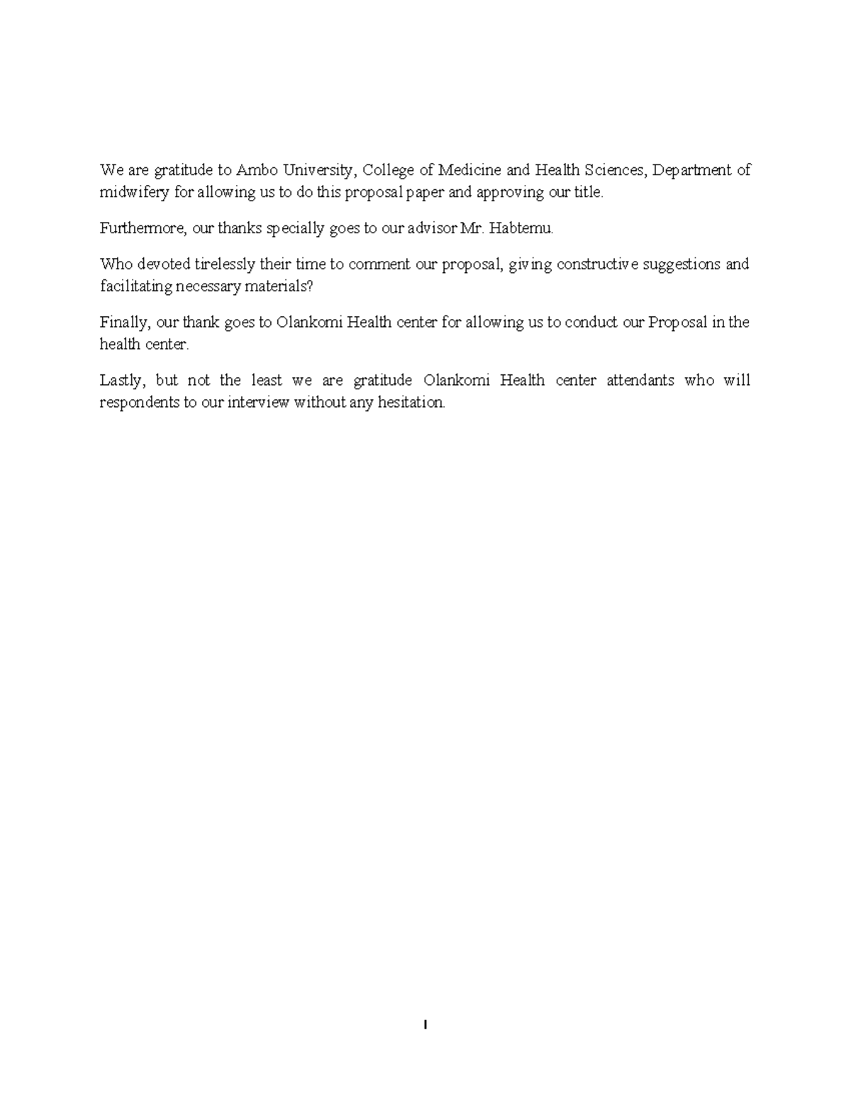 Acknowledgement of Proposal Paper - MPH 101: Family Planning Study ...