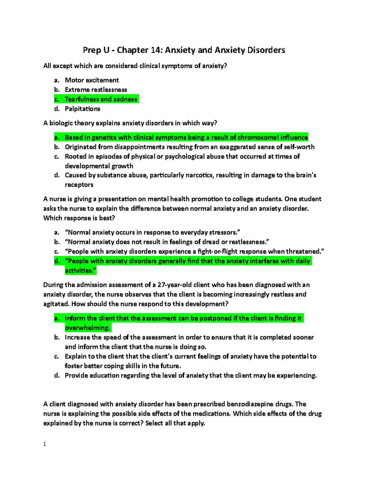 Final Exam Review: Anxiety & Disorders (NURS 301) - Studocu