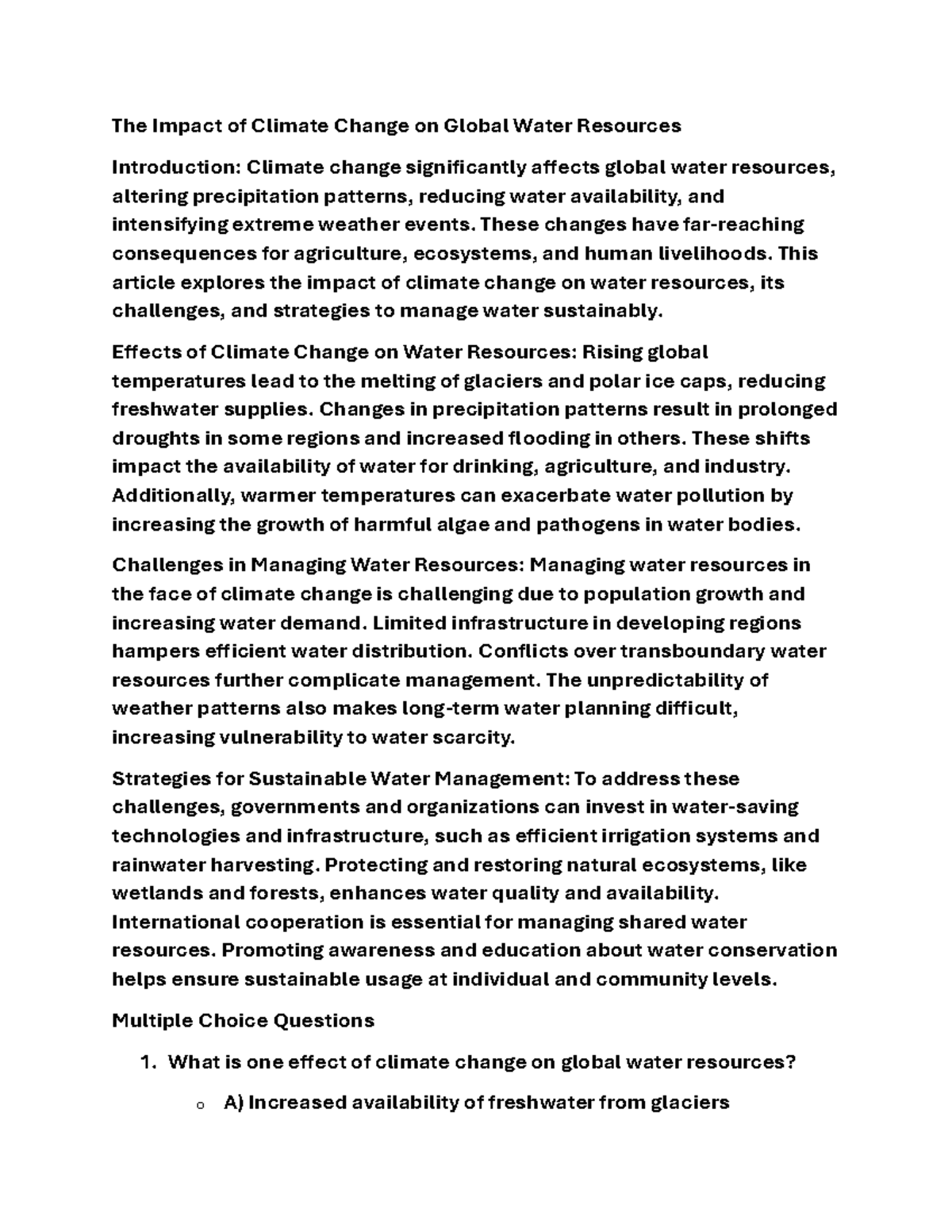 The Impact of Climate Change on Global Water Resources - The Impact of ...