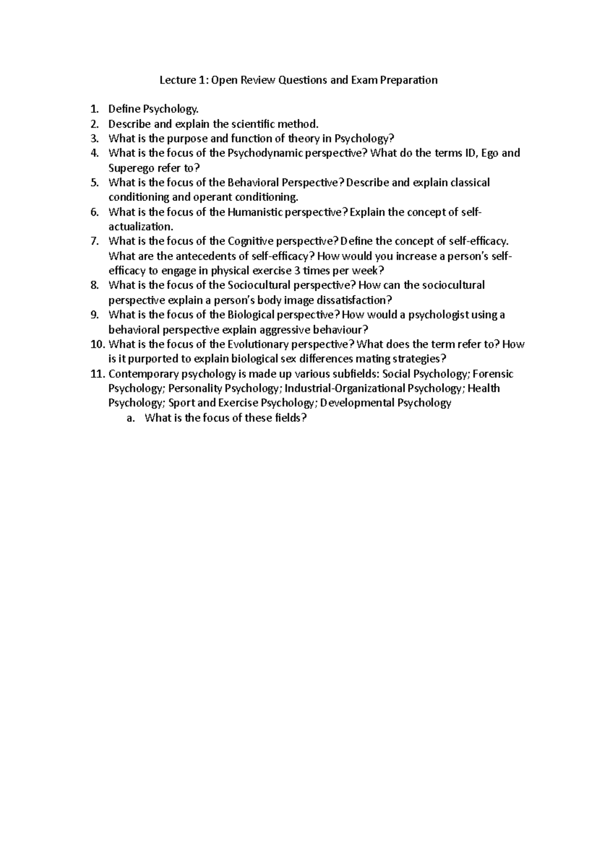 Practice Exam Questions PSY 101: Lecture 1 Review Guide - Studeersnel