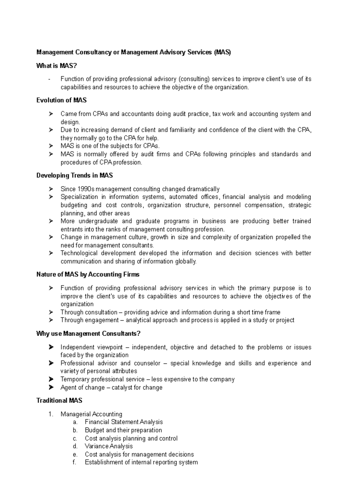 Management Advisory Services (MAS): Overview and Current Trends - Studocu