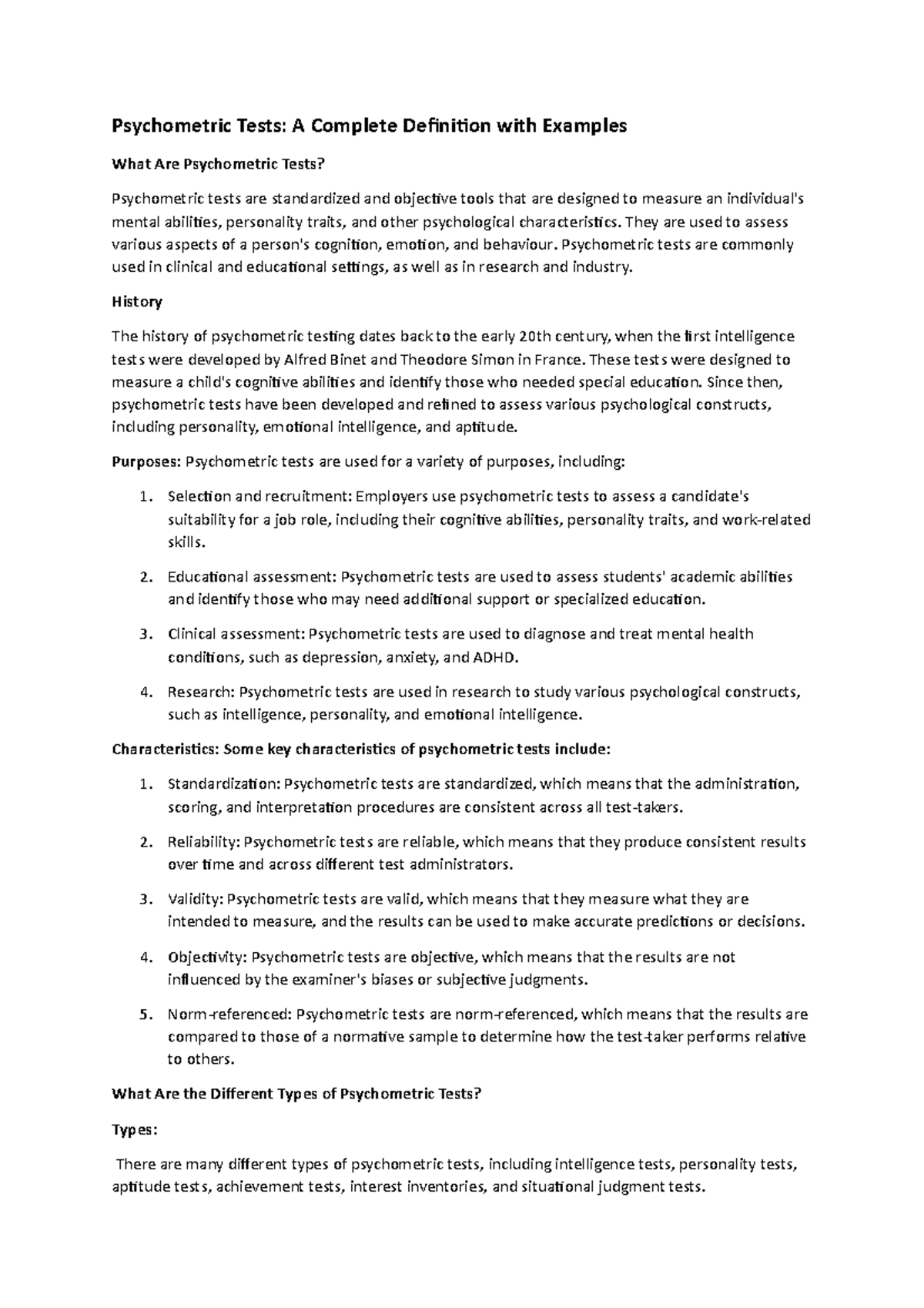 Psychometric Tests: A Comprehensive Study with Historical Context - Studocu