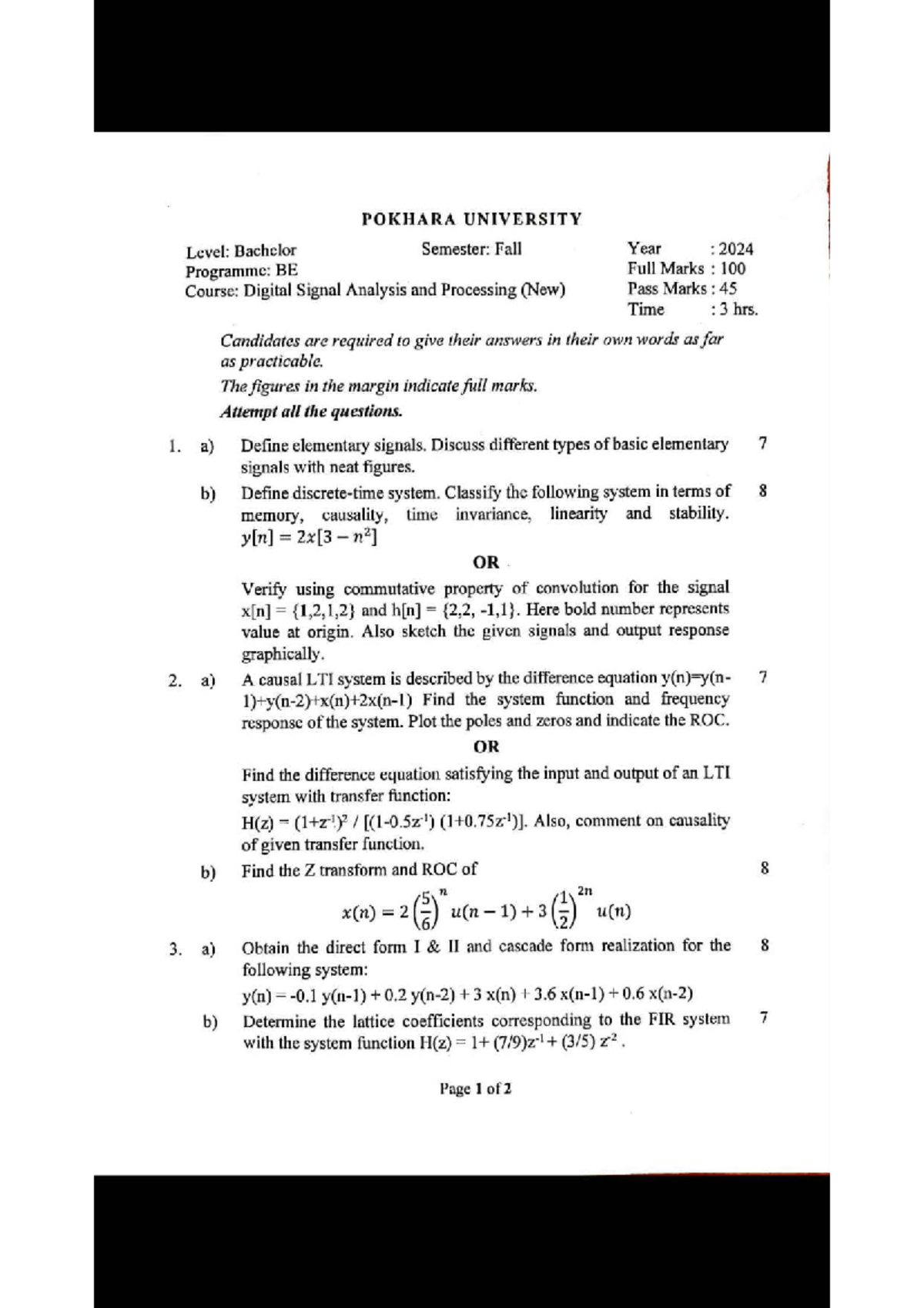 Digital Signal Analysis and Processing (BE) Practice Questions Set ...