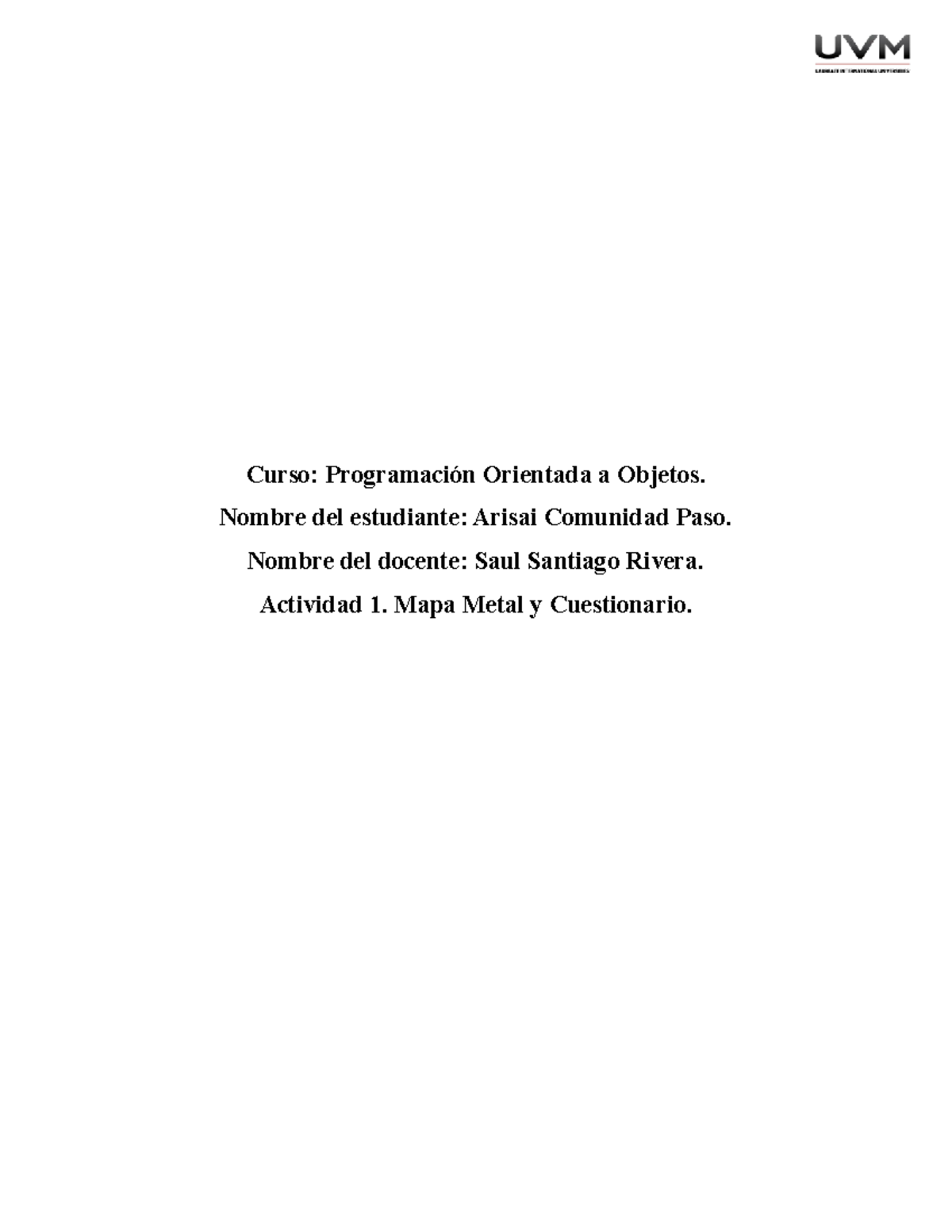 A1 ACP - Mapa Mental y Cuestionario de Programación Orientada a Objetos ...