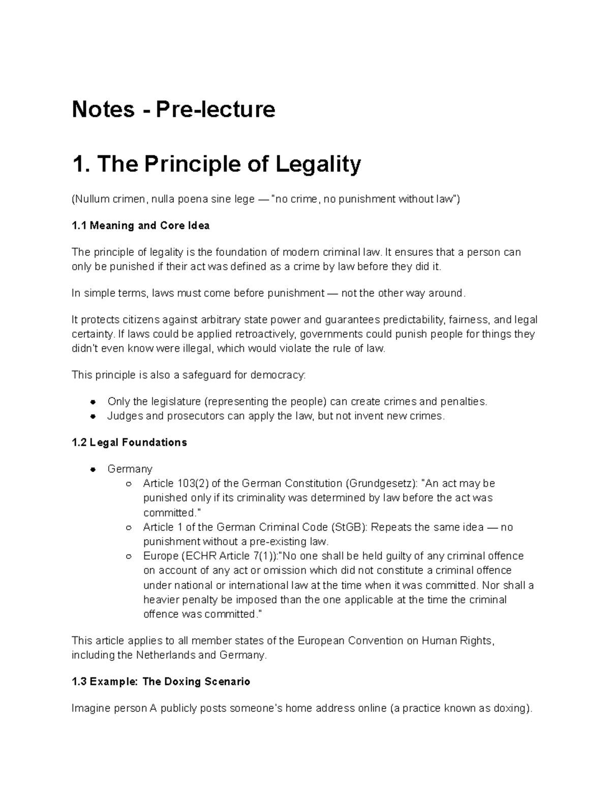 Criminal Law Principles: Legality & Its Foundations (Week 1 Notes ...