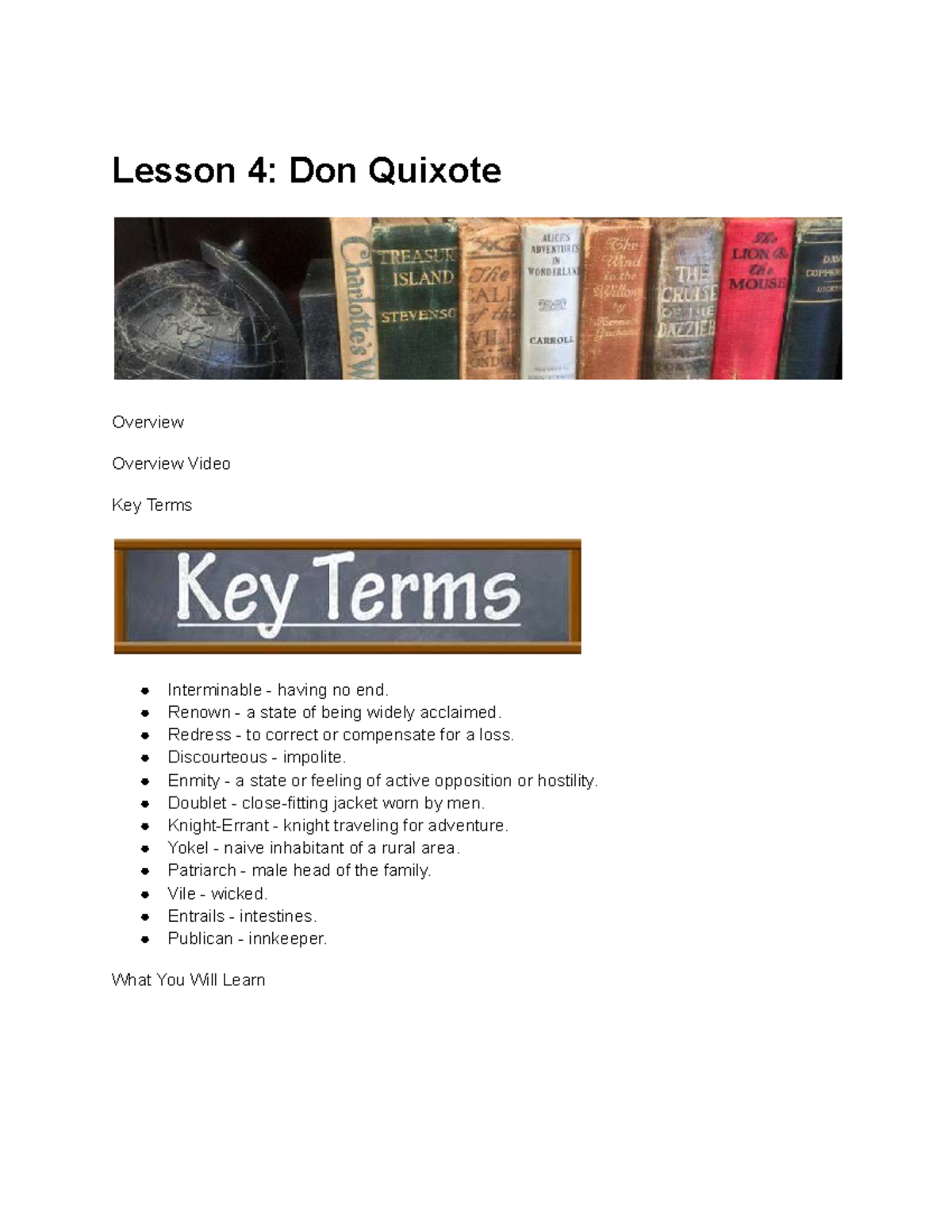 E4 2.4 - Lesson 4: Overview of Don Quixote and Key Terms - Studocu