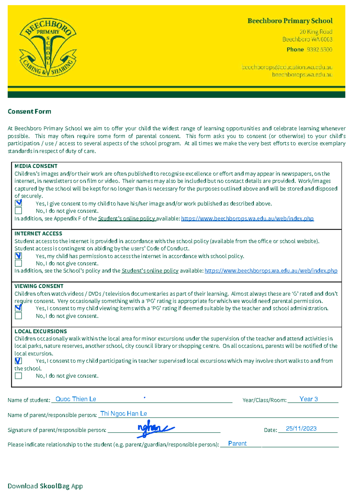 Media, Internet, Viewing & Local Excursion Consent Form - Year 3 - Studocu