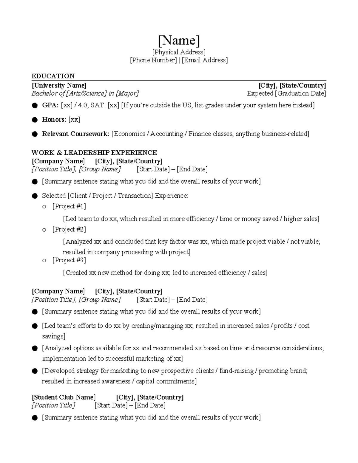 MAKE A COPY OF THE DOC - Goldmand Sachs CV Template - [Name] [Physical ...