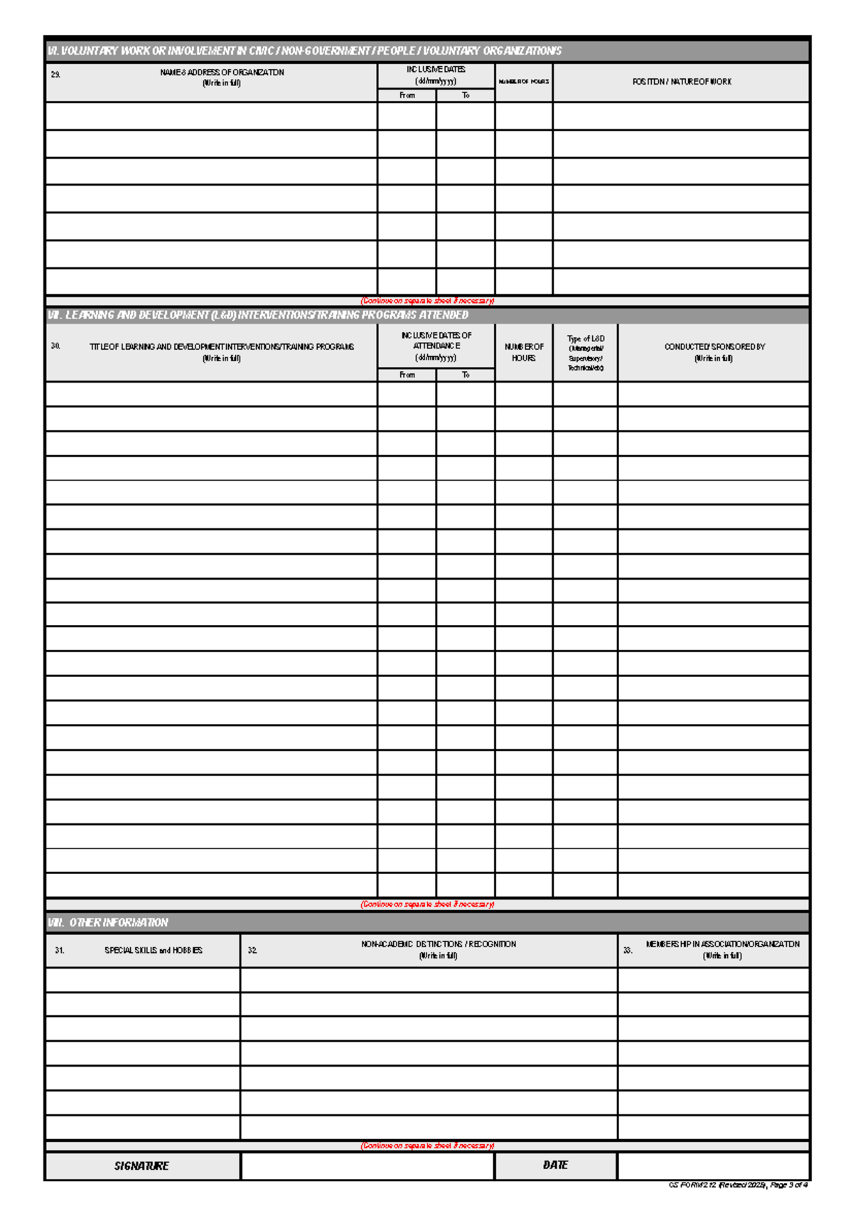 CSC PDS Revised 2025: Voluntary Work & Development Programs - Studocu