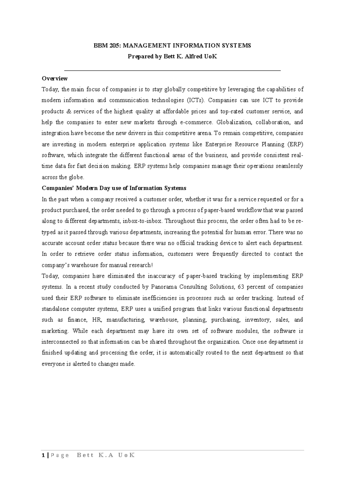 BBM 205 Final Exam Notes: Management Information Systems - Studocu