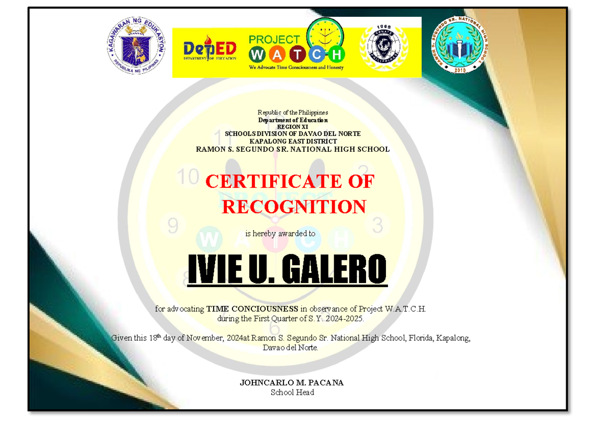 Project watch certificate template - Republic of the Philippines ...