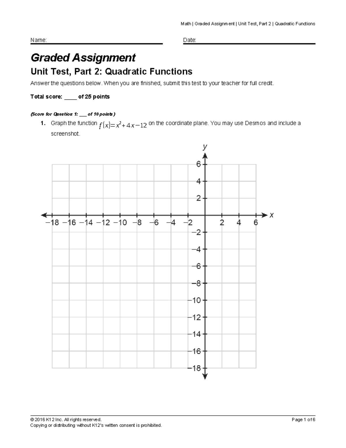 Math Unit 4 Test Part 2: Quadratic Functions - Spring 2026 - Studocu