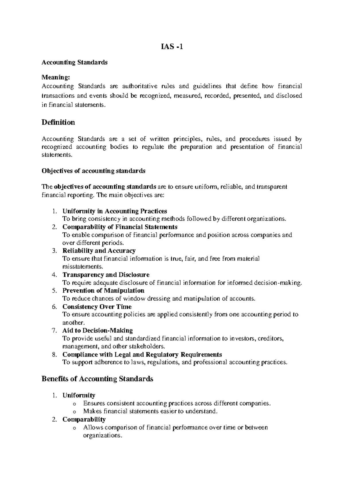 IAS Accounting Standards: Key Concepts and Objectives Explained - Studocu