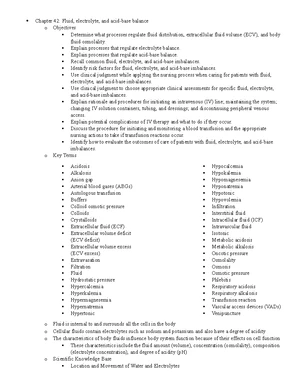 Fluid and Electrolytes - Study Notes & Assignments - Studocu
