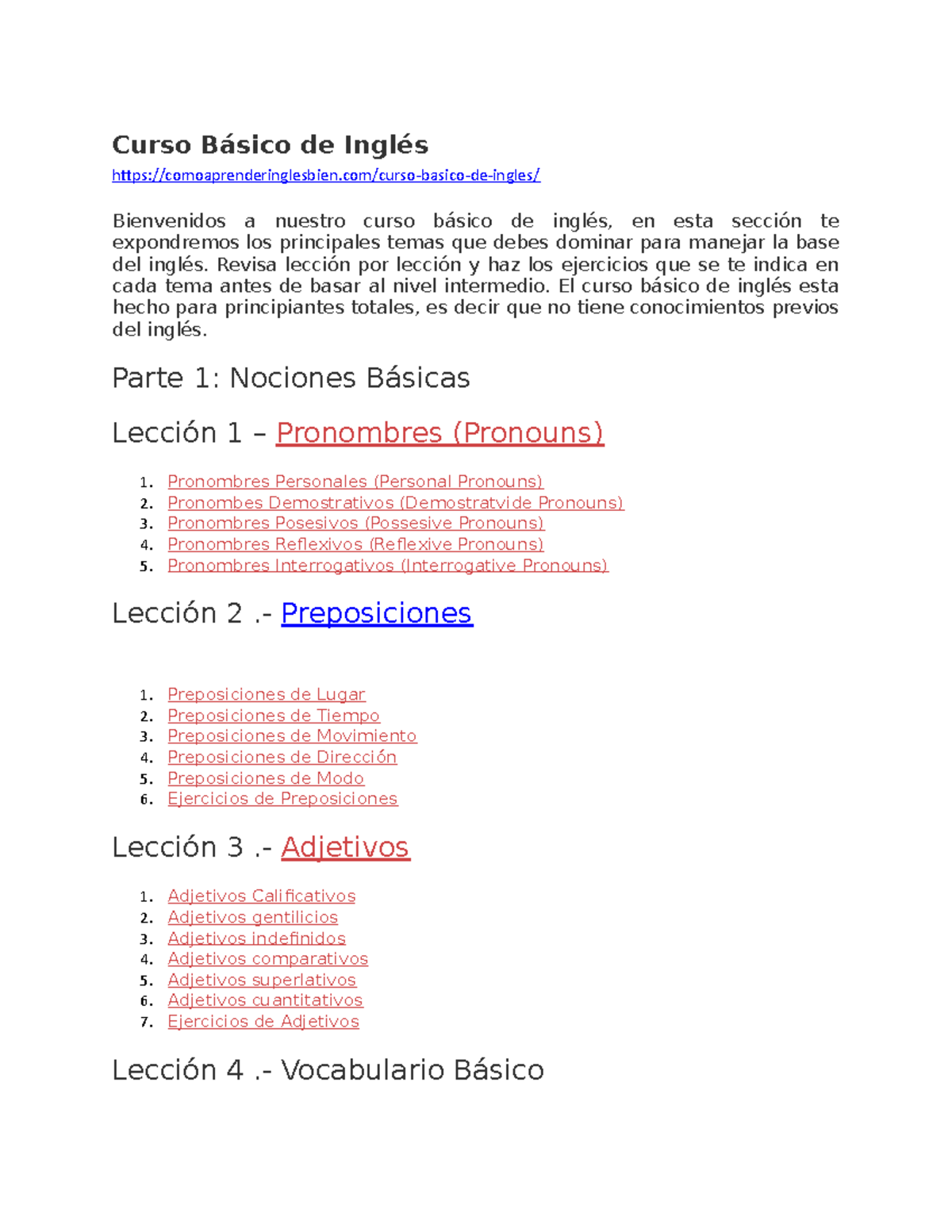 Curso Básico de Inglés: Lecciones y Ejercicios para Principiantes - Studocu