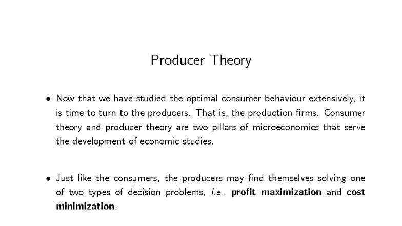 Econ310 2025f Lecture Notes: Producer Theory Explained - Studocu