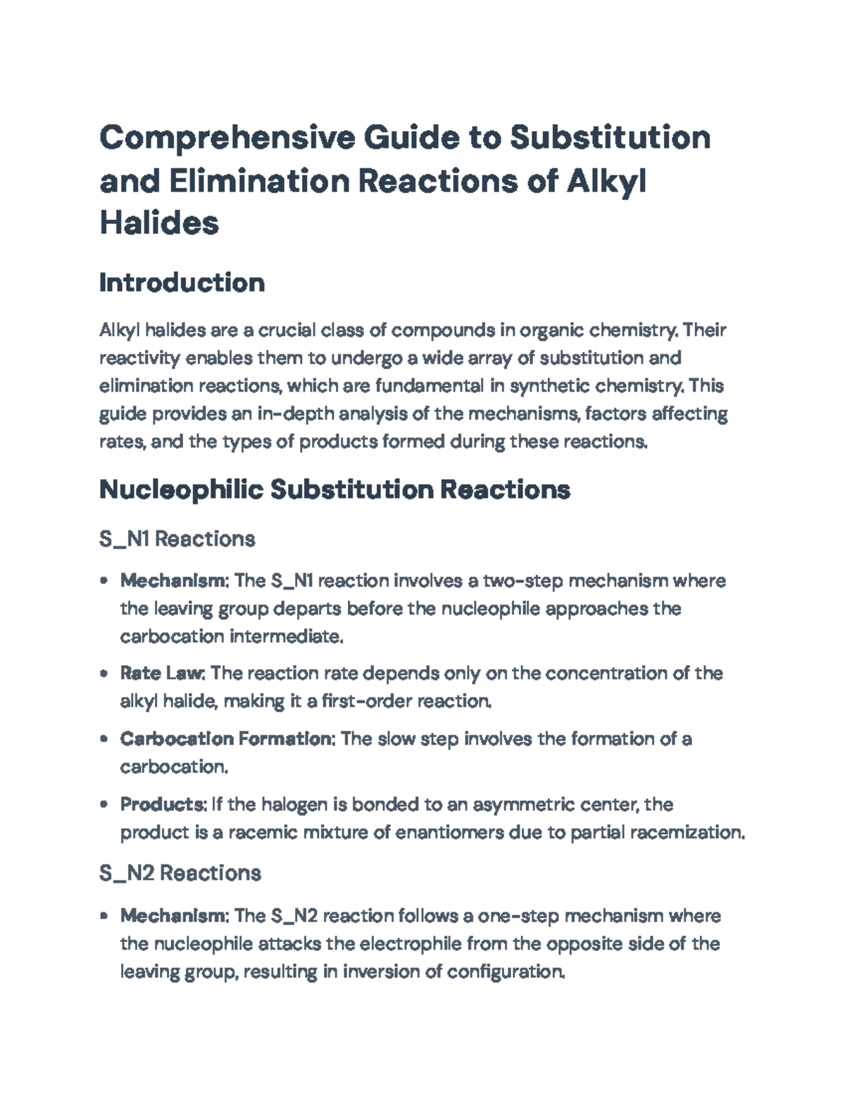 Comprehensive Guide to Substitution and Elimination Reactions (CHEM 101 ...