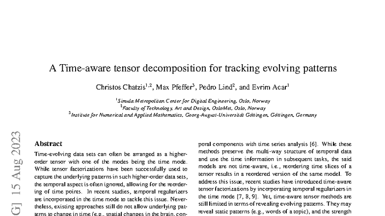 tPARAFAC2: A Tensor Decomposition for Evolving Patterns Analysis - Studocu