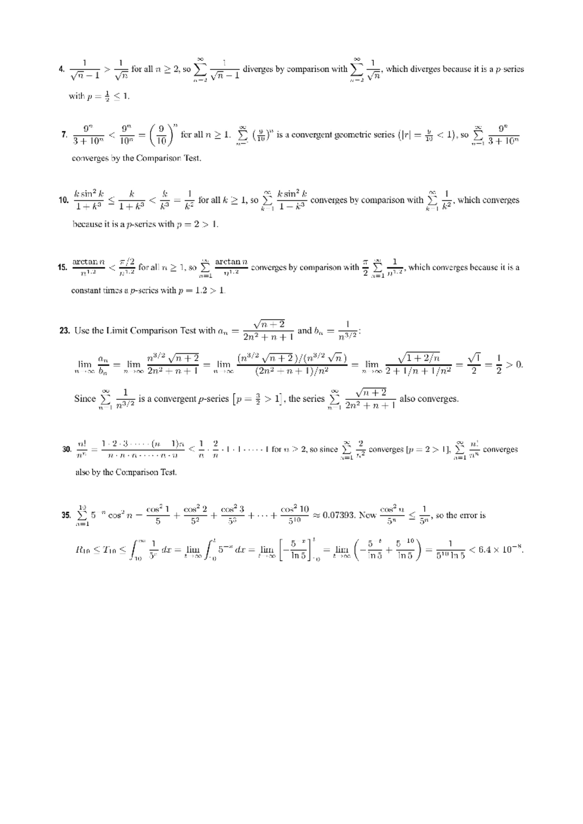 comparison test questions - MAT0CA2 - 4. comparison with which diverges ...