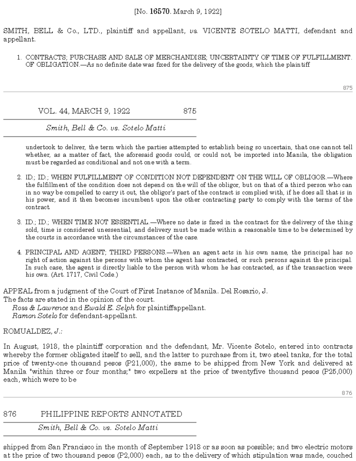 Smith, Bell & Co. vs. Matti - [No. 16570. March 9, 1922] SMITH, BELL ...