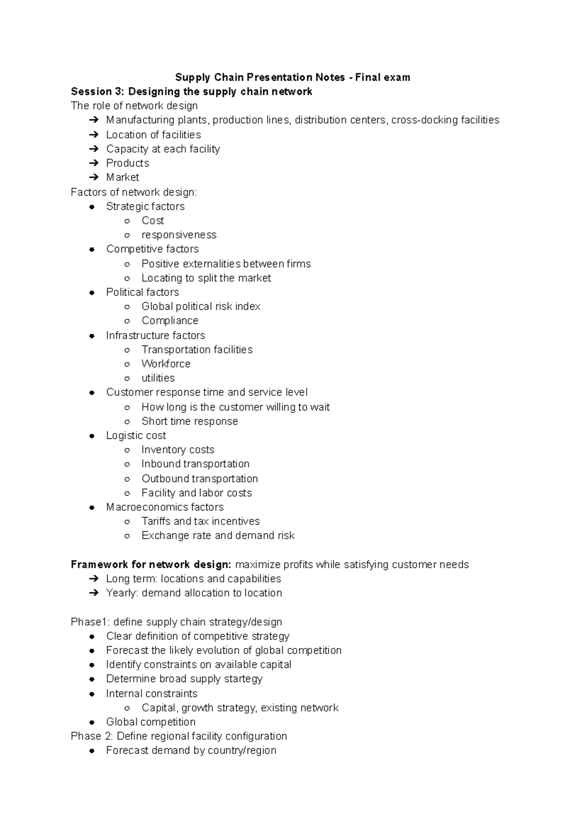 Supply Chain Slide Notes - Supply Chain Presentation Notes - Final exam ...