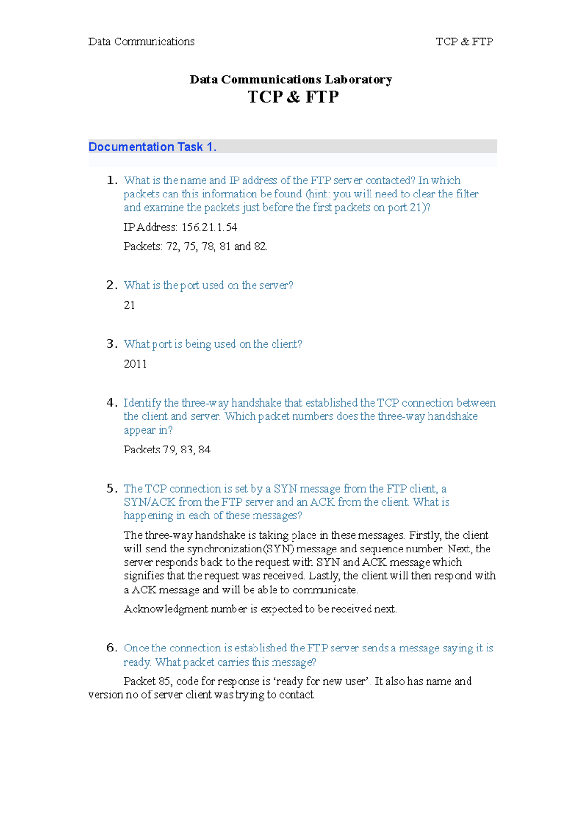Practical - Transport Layer - P4 - Data Communications Laboratory TCP ...