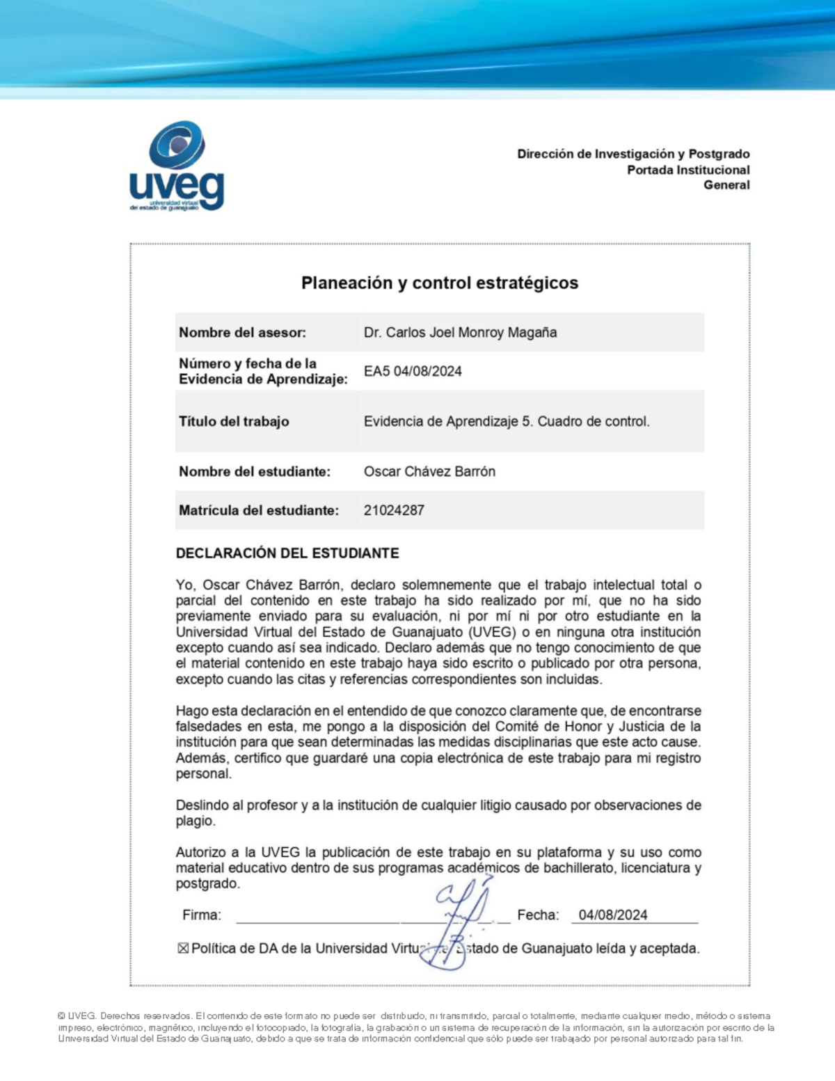 Evidencia de Aprendizaje 5: Control Estratégico en Master Tele CE U2 ...