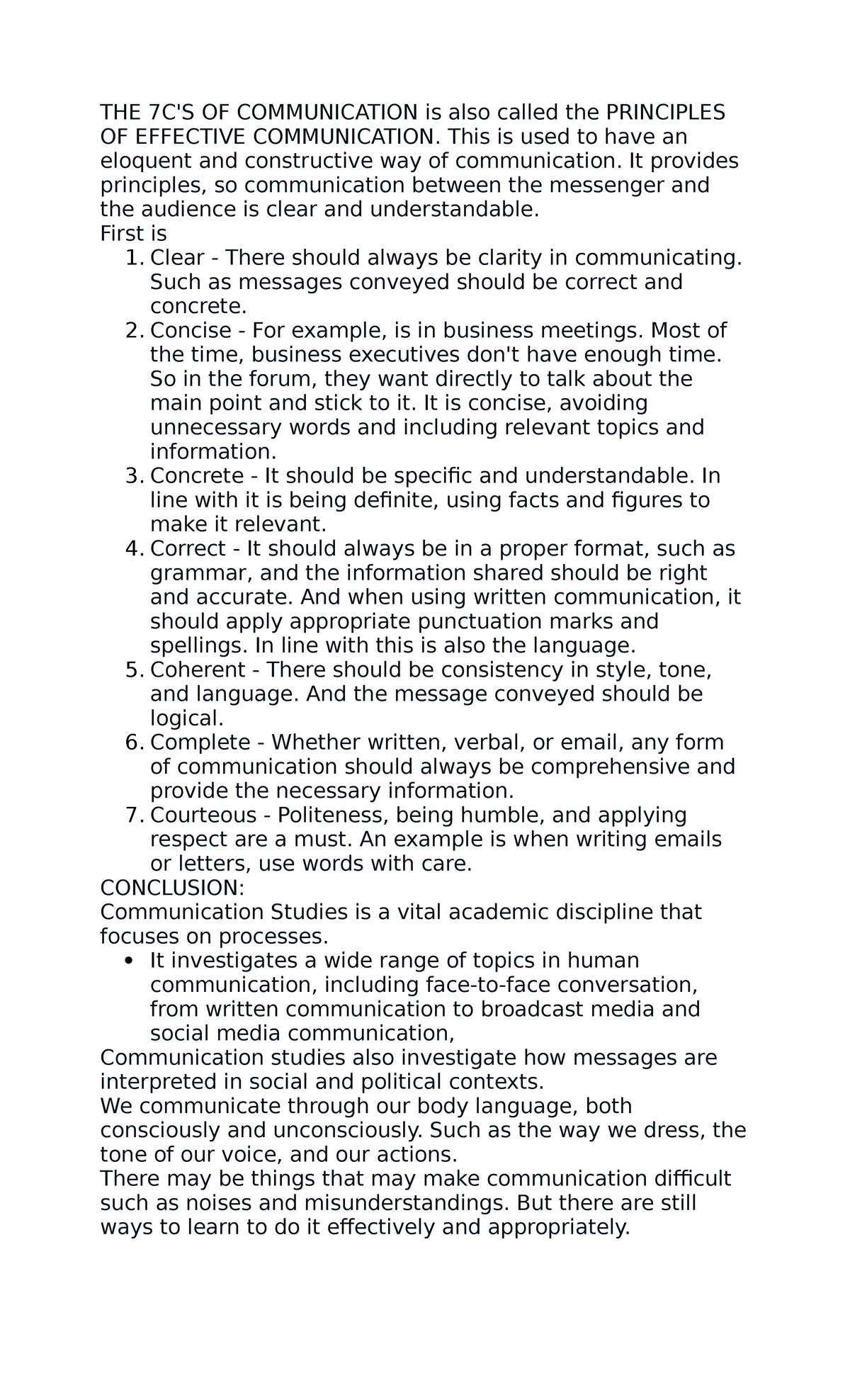 Effective Communication Principles: The 7C's Notes - Studocu