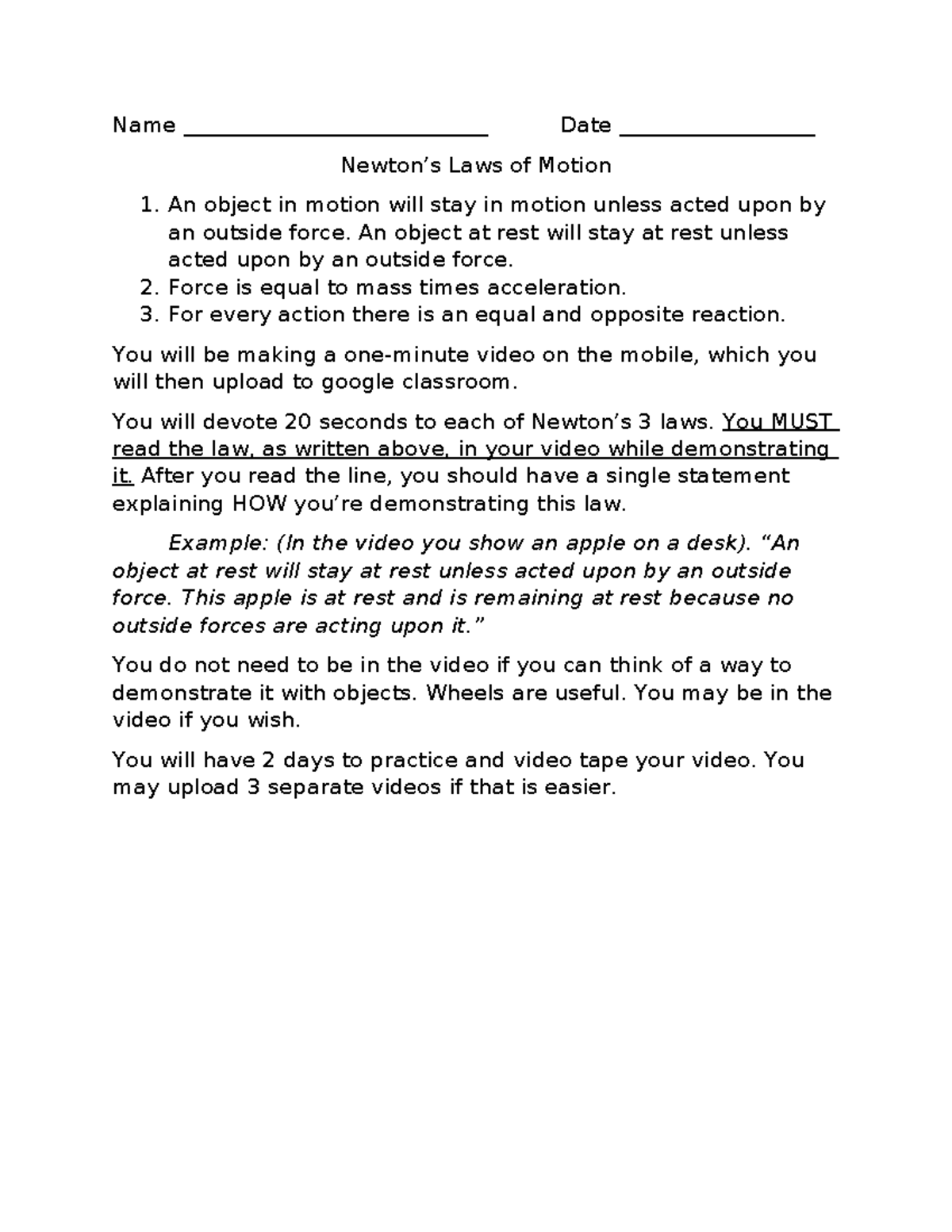 Newtons Laws of Motion Video Project - PHYS 101 - Studocu