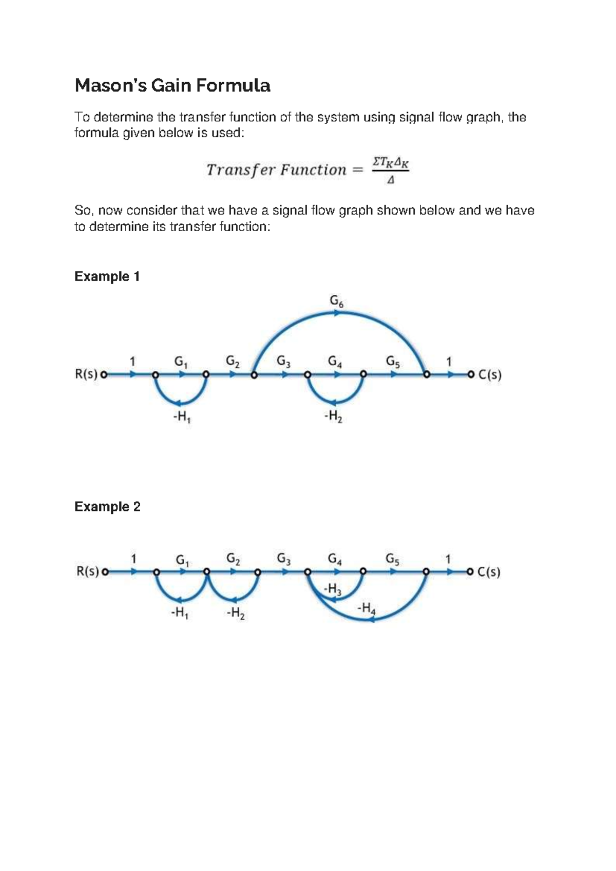 Mason signal examples - Mason’s Gain Formula To determine the transfer ...
