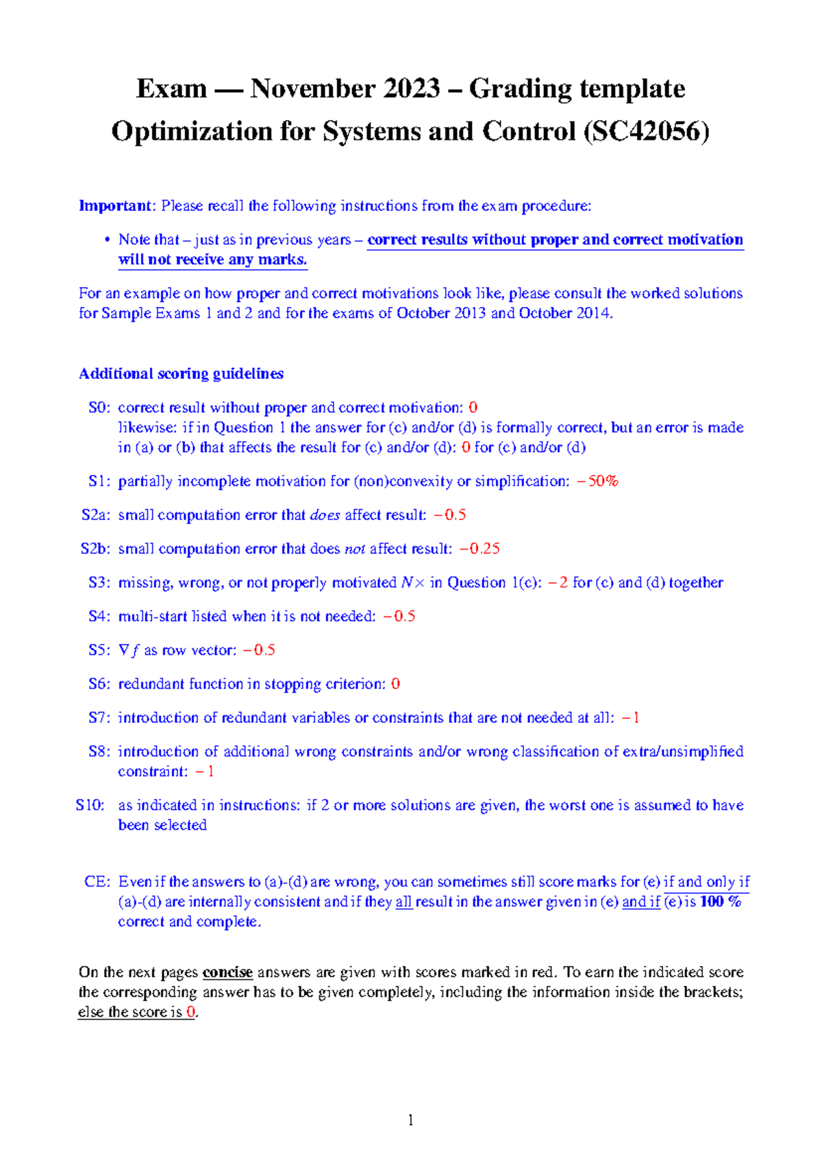 Osc Exam Grading Template for Optimization (SC42056) - Studeersnel