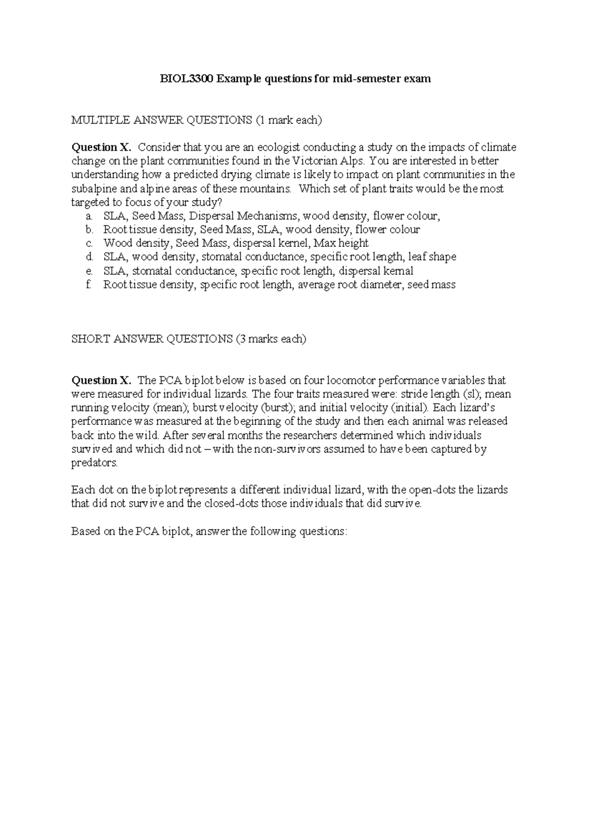 BIOL3300 - Midsem Exam Practice Questions & Sample Problems - Studocu