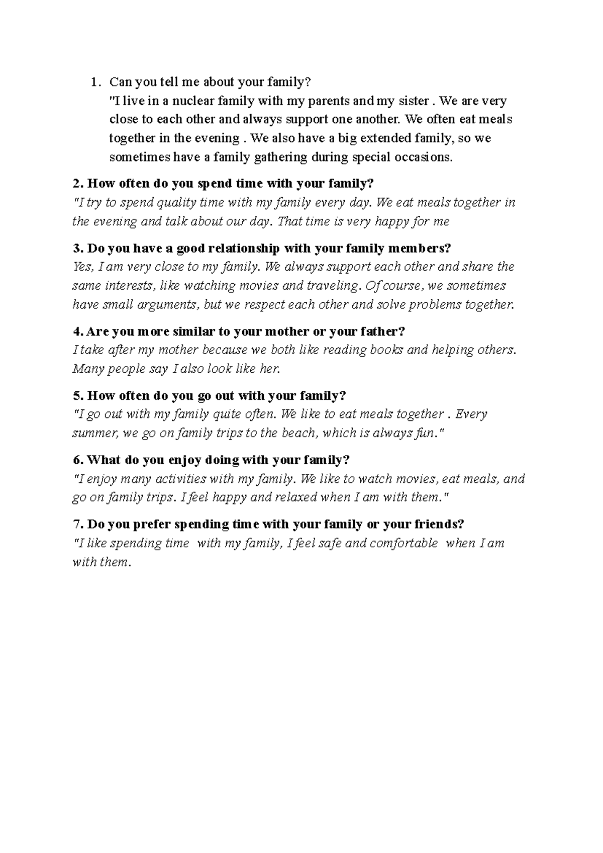 Speaking - Family Relationships and Activities Insights - Studocu