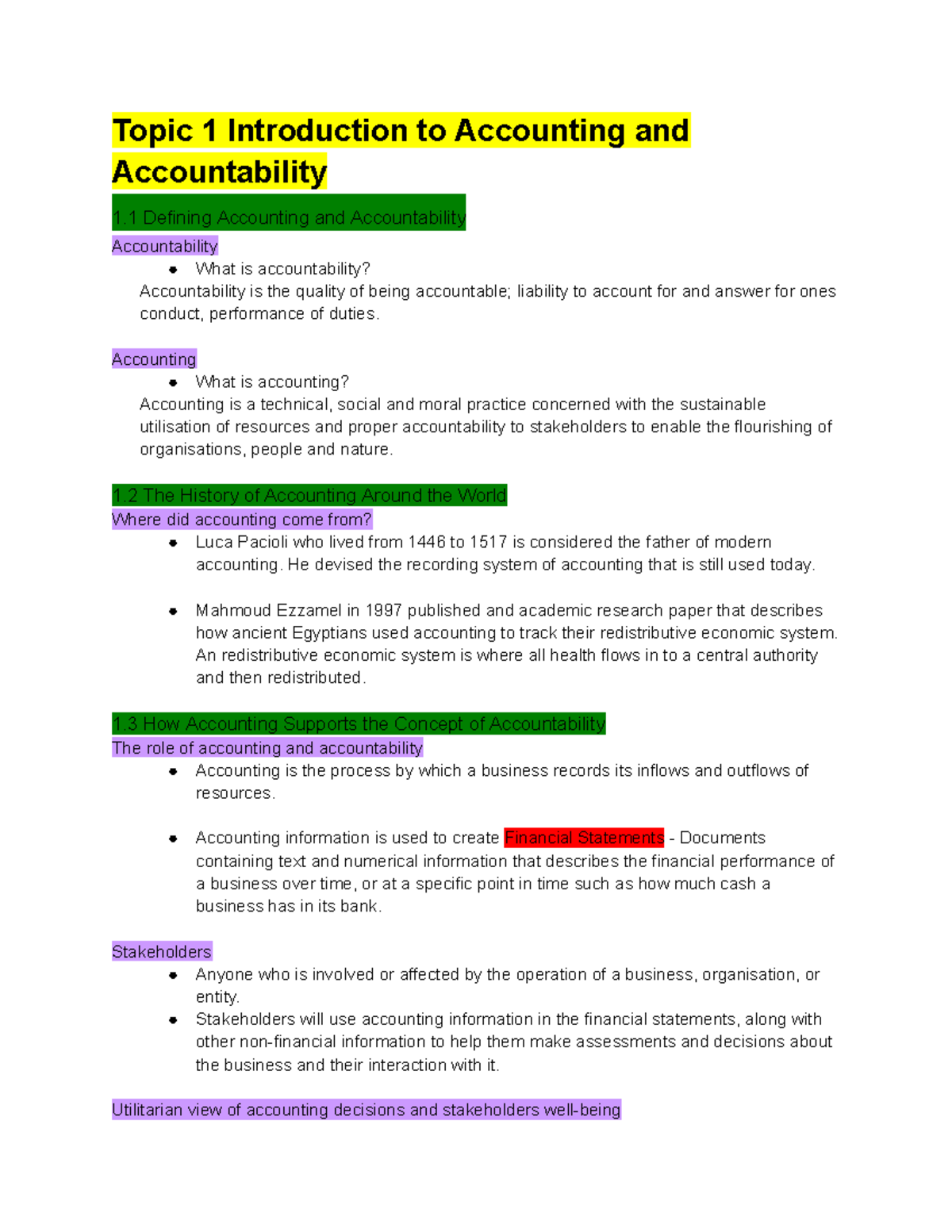 AAA 101: Introduction to Accounting & Accountability Notes - Studocu