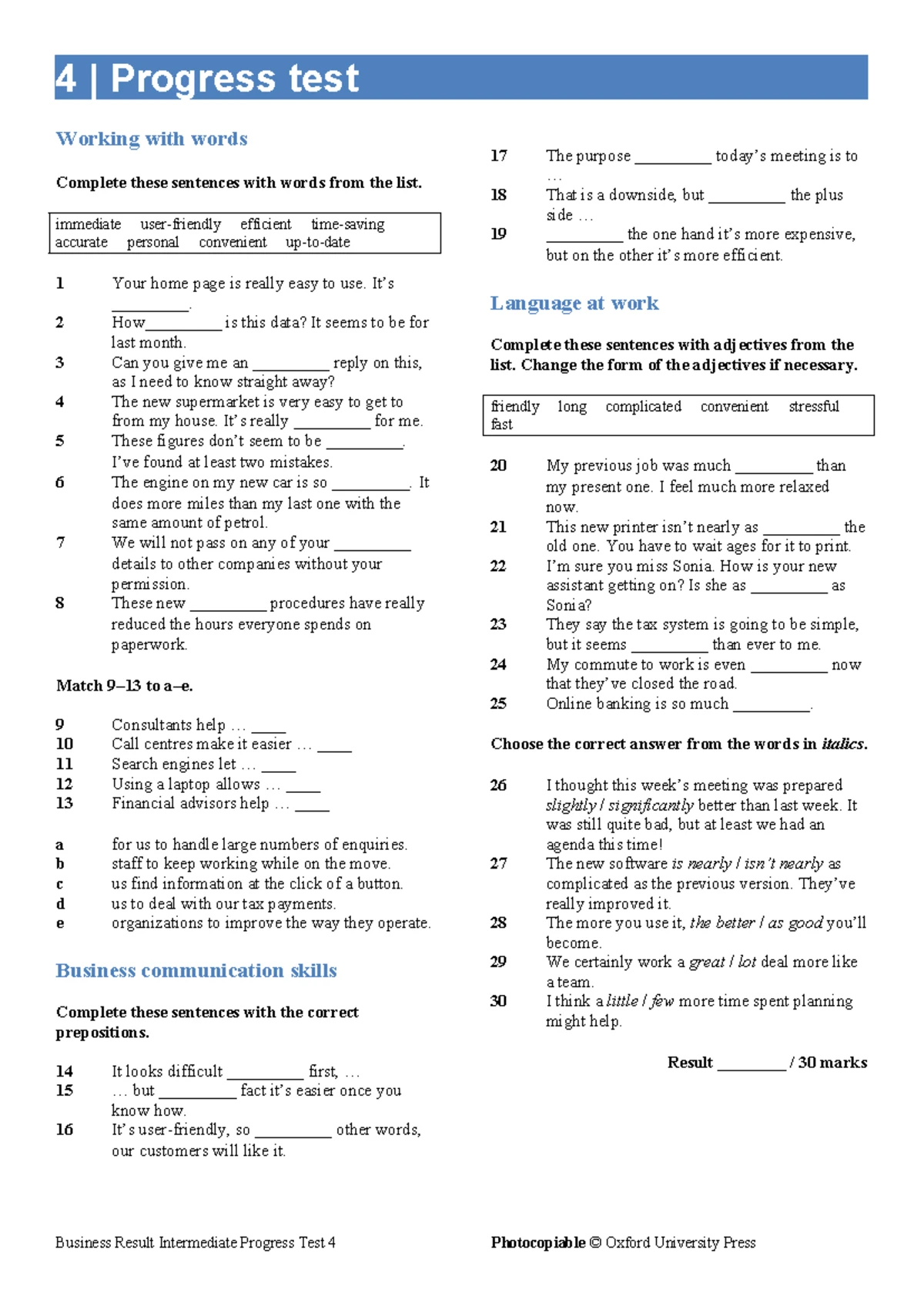 Brint Progress Test 2: Working with Words and Business Communication ...