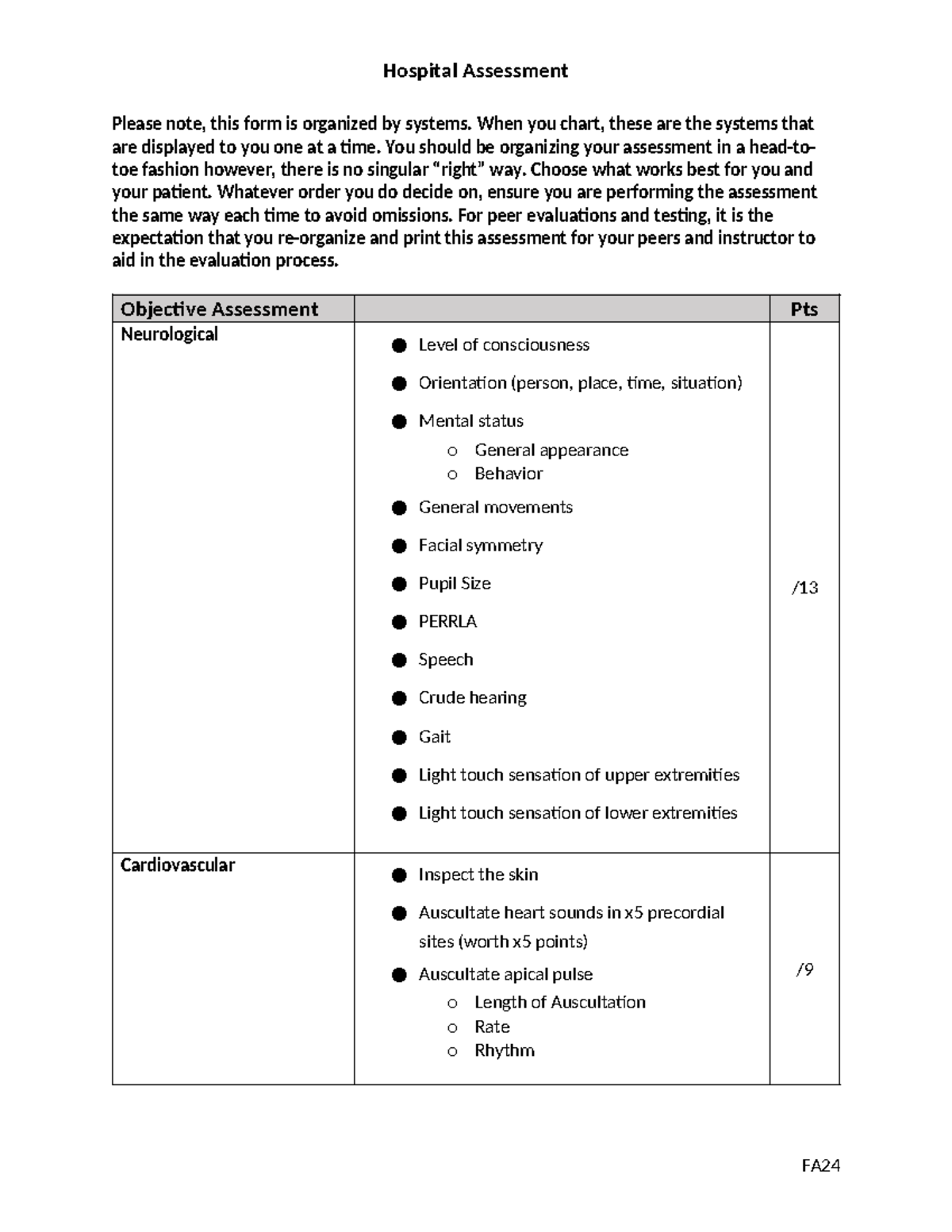 Hospital Assessment Grading Template - Please note, this form is ...