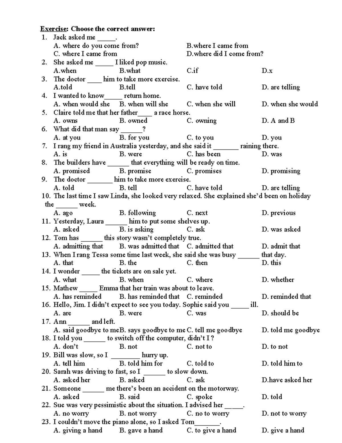 Exercise: Choose the Correct Answer - English 9 (TTGT) - Studocu