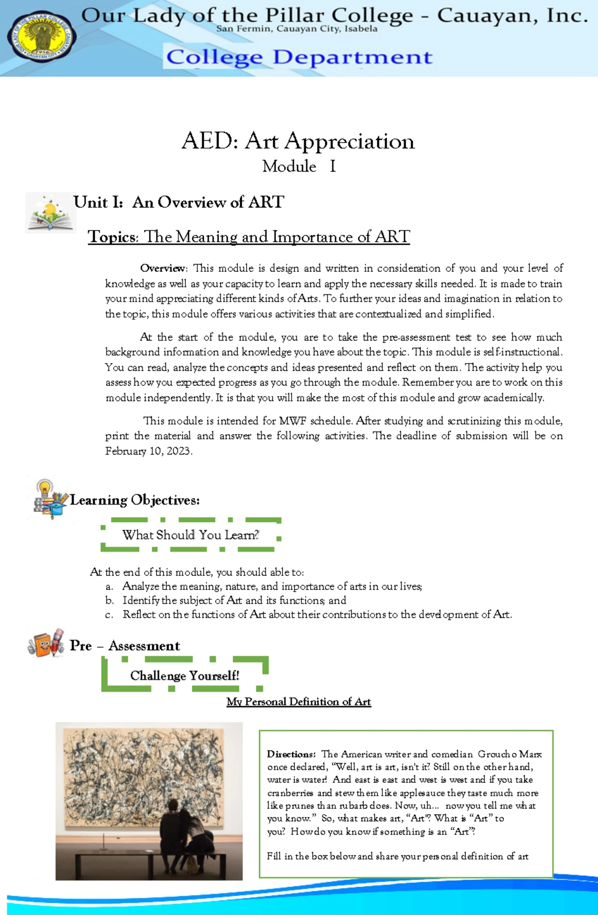 SOC 101 Art Appreciation Course Syllabus and Overview - Studocu