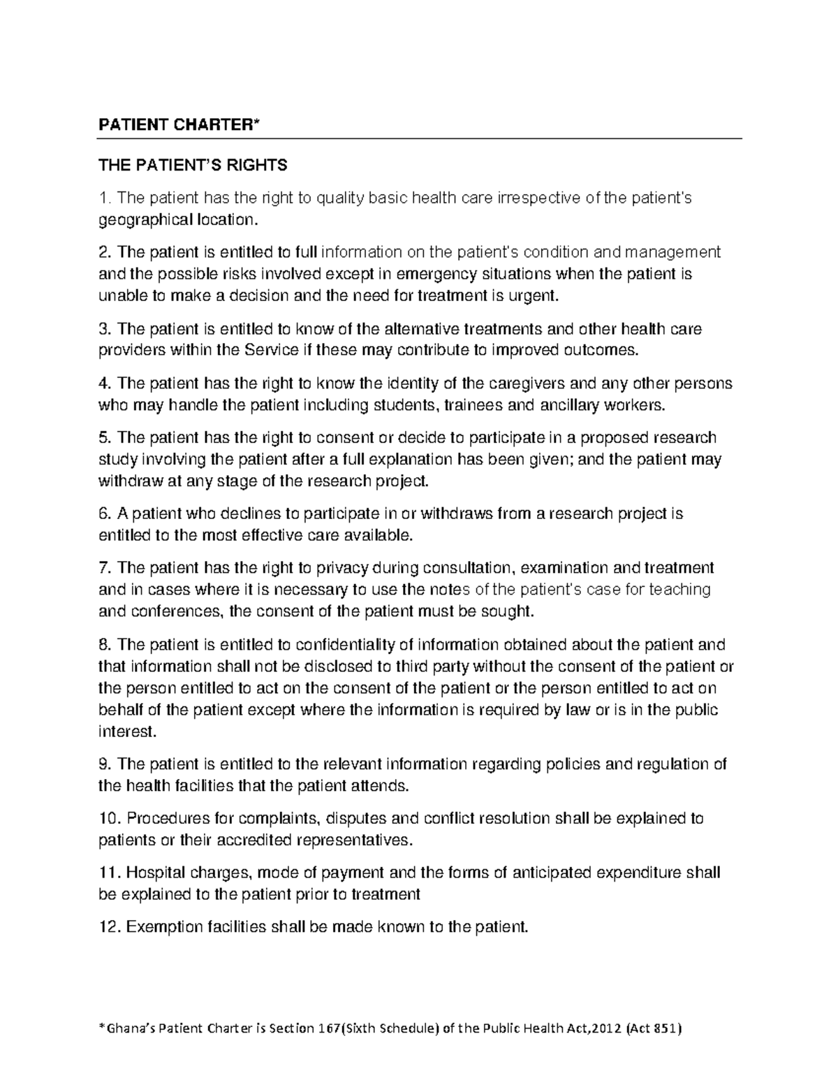 GH- Patient Charter: Rights and Entitlements in Healthcare - Studocu