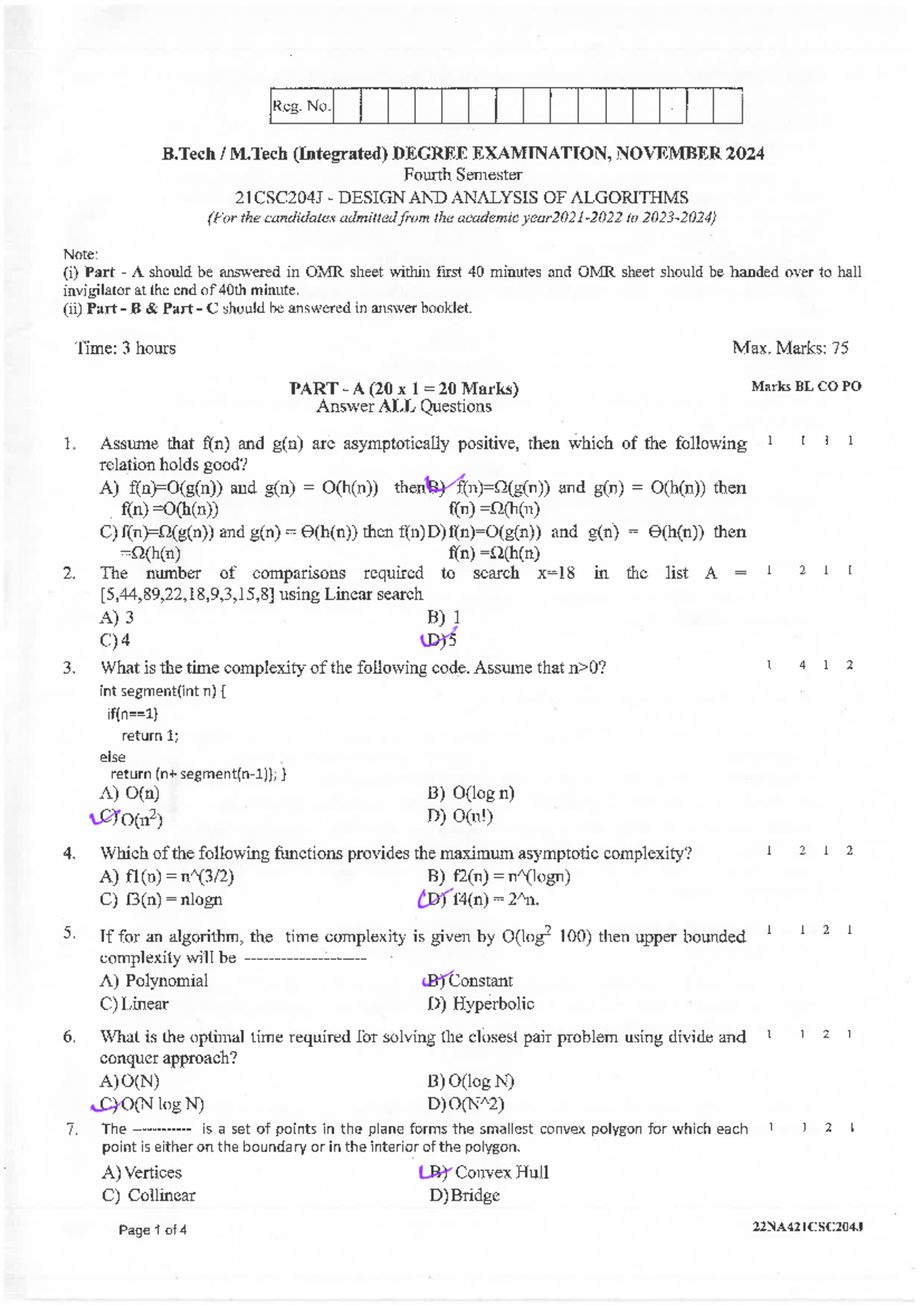 21CSC204J Design and Analysis of Algorithms Exam Paper - Nov 2024 - Studocu