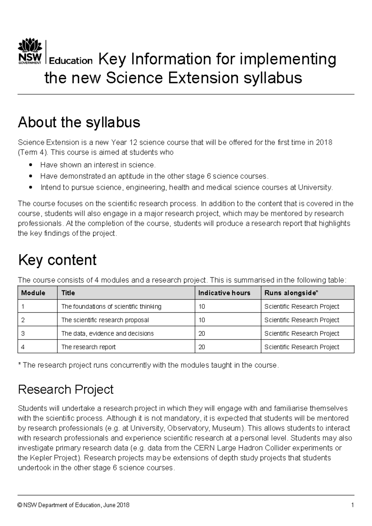 Key information science extension - Key Information for implementing ...