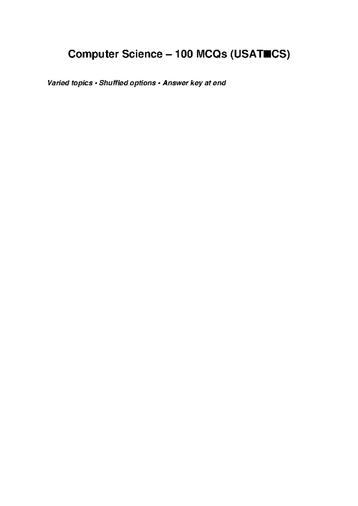 CS 100 Final Exam MCQs on Computing Fundamentals and Answers - Studocu