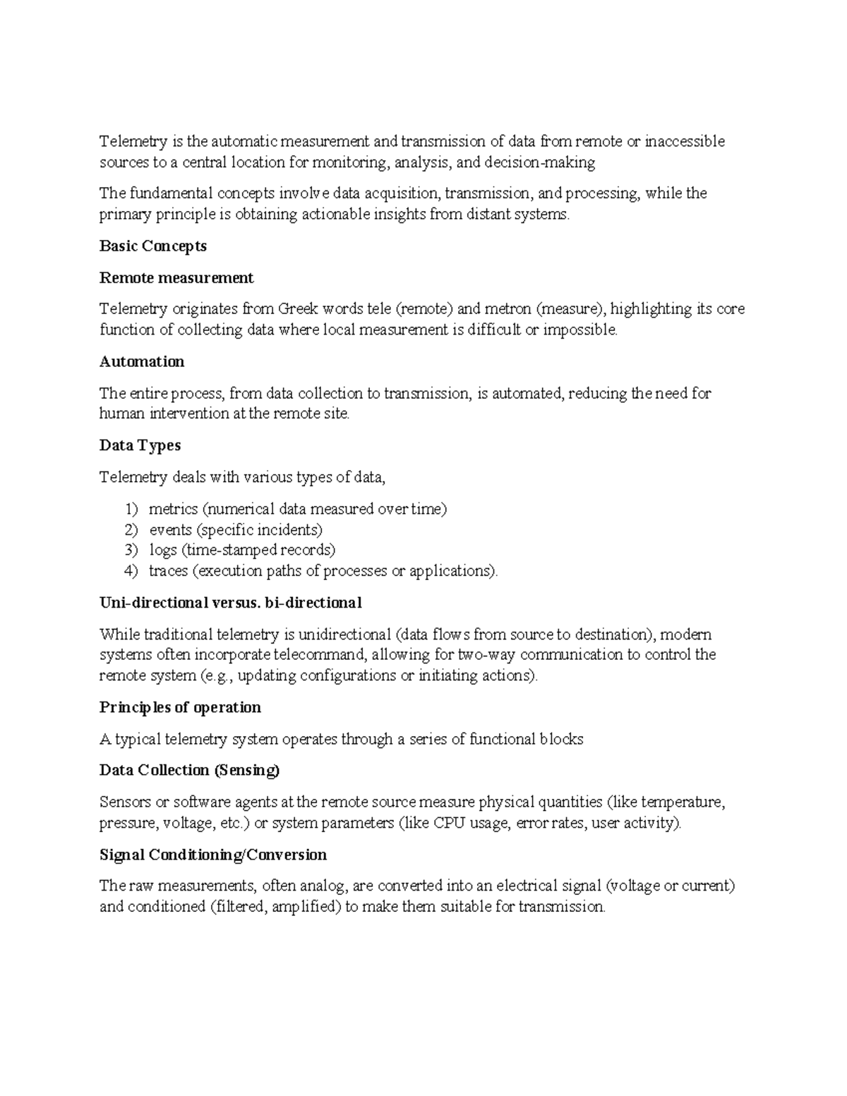 Telemetry Basics: Key Concepts and Applications for Revision - Studocu