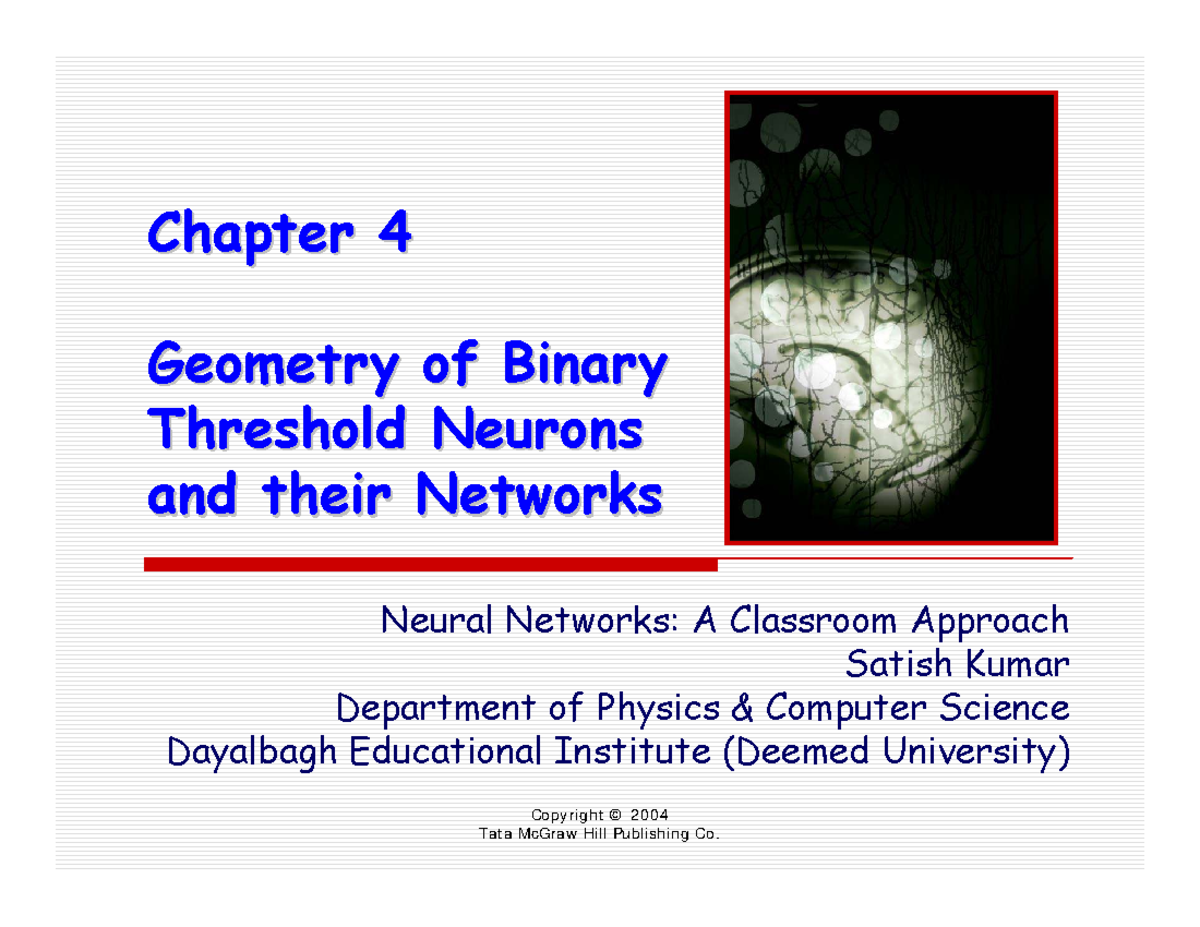 PHM802 Chapter 4: Geometry of Binary Threshold Neurons - Studocu
