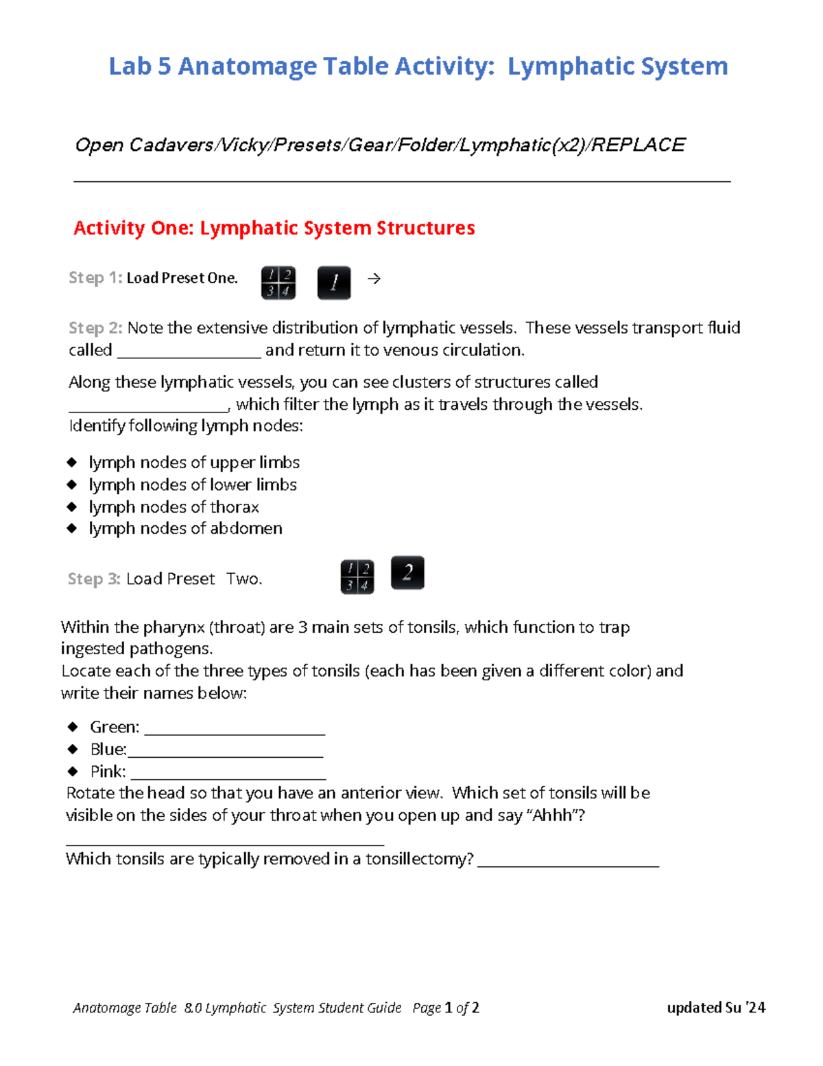 2265 - Lab 5 Anatomage Table Activity: Lymphatic System Guide - Studocu