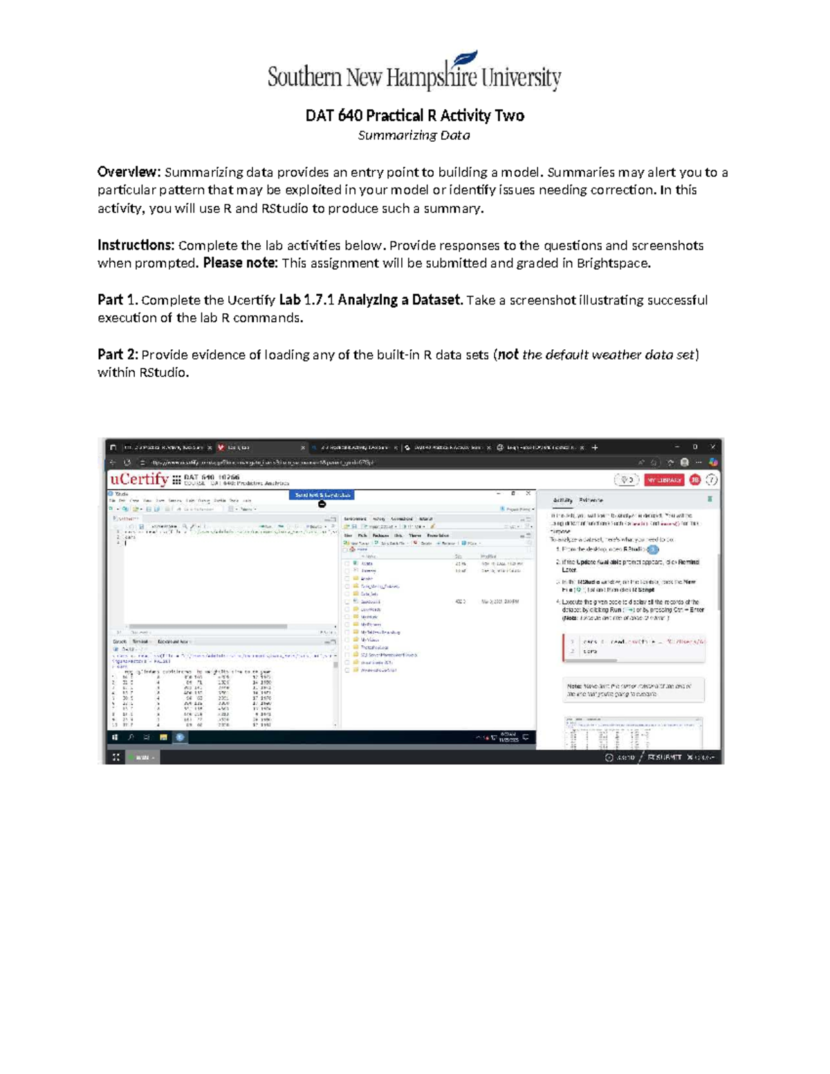 DAT 640 Practical R Activity 2: Summarizing Data Overview - Studocu