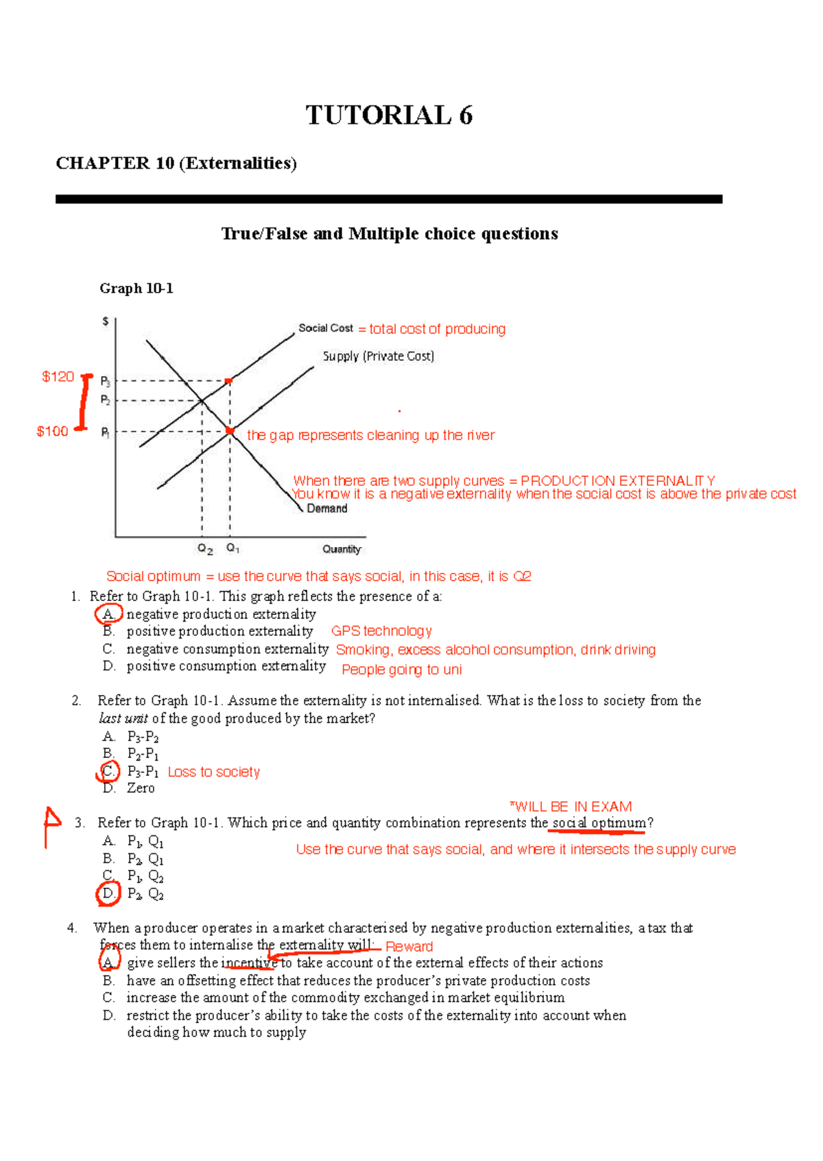 Tutorial 6 v2 - Economics multiple choice with answers - TUTORIAL 6 ...
